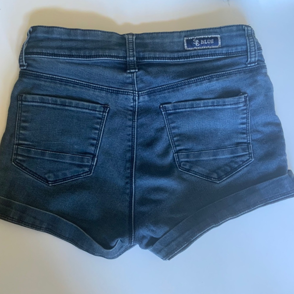 STS Blue Women's Denim Shorts Size 1 Junior Fit Fold Up Cuff Stretch Jean Shorts